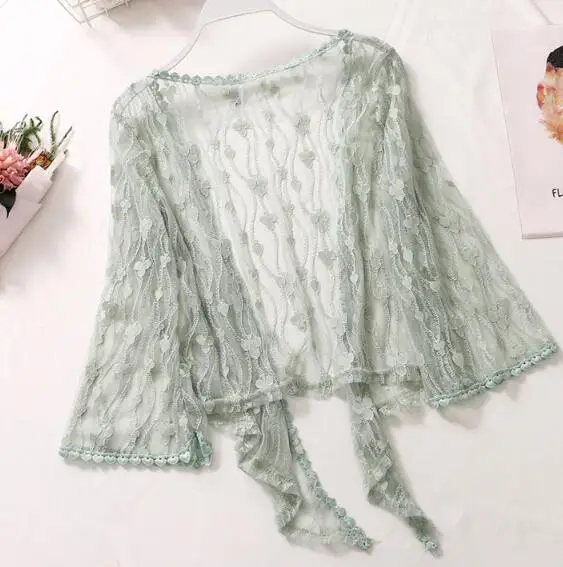 

Hollow Out Summer Women V-Neck Lace Casual Cardigans Lady Knitting Shrugs Open Stitch Shawl Outwear Elegant Blouses