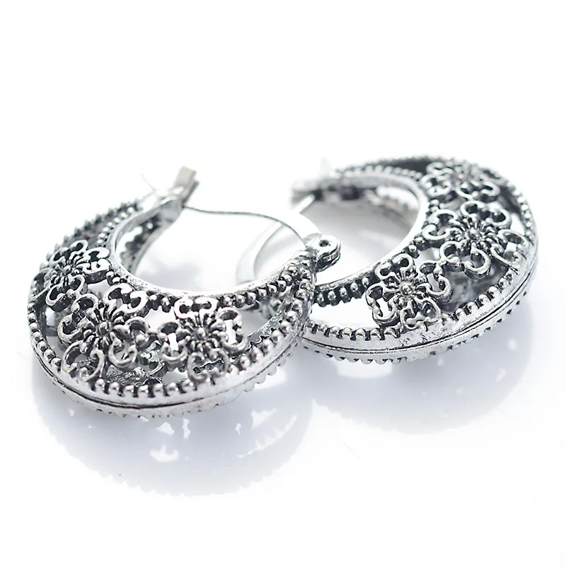

Boho Hollow Flower Antique Silver /Bronze Tone Gypsy Tribal Ethnic Indian Style Brass Earrings for Women Mandala Flower Earrings