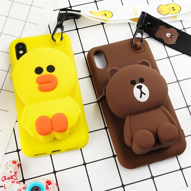 

JAMULAR Cartoon Wallet phone Case for iPhone 7 8 Plus XS MAX Soft Silicone Case for iPhone X XS XR 6 6S Plus With lanyard Coque