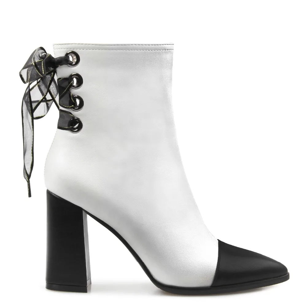 Starke Schwarz Ivory Heels High Lisa Frühling Schuhe Damen Spitz Platz Desinger Orcha Stiefeletten Weiß Stiefel Frauen Leder Pu zSITnqw7