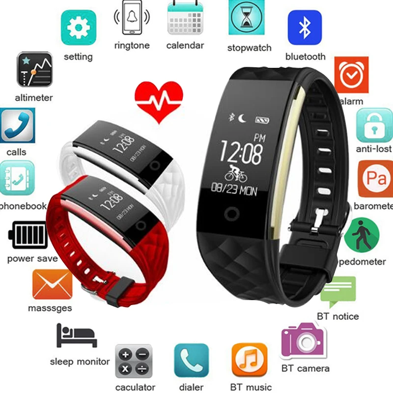 

S2 Bluetooth 4.0 Smart Band Wristband Heart Rate Monitor OLED Fitness Step Bracelet For Android IOS Phone pk fitbits MIBAND 3