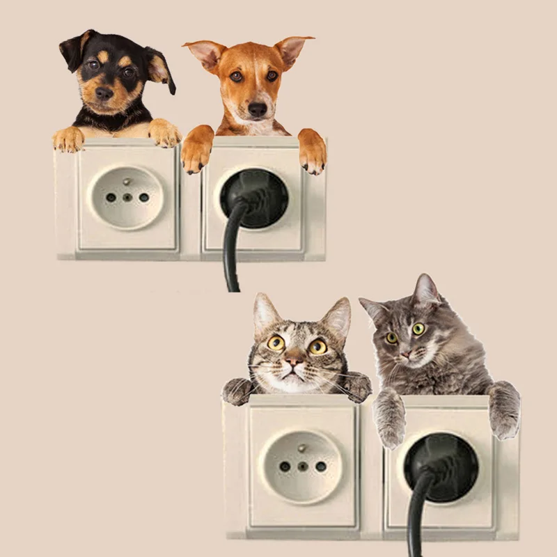3D отверстие вид яркий Кот переключатель в виде собаки стикер s ванная комната украшение холодильника гостиной Животные наклейки художественная наклейка плакат