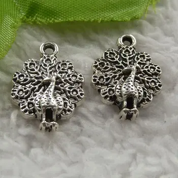 

220 pieces antique silver peacock charms 21x15mm #4052