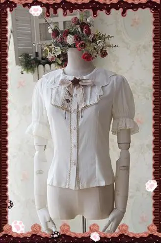 

Sweet Embroidered Lolita Chiffon Blouse Cute Short Sleeve Women's Shirt with Bow by Infanta