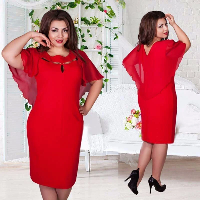 

Vintage Women Hollow Out Cape Red Black Blue Party Dress Short Sleeve Clubwear Beach Dresses Large Size Vestidos