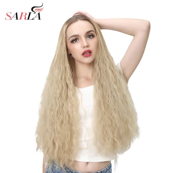 

SARLA 26" Long Kinky Curly Blonde U Part Wig Synthetic Wigs Female Clip in Hair Extensions One Piece Cosplay Wig WU07