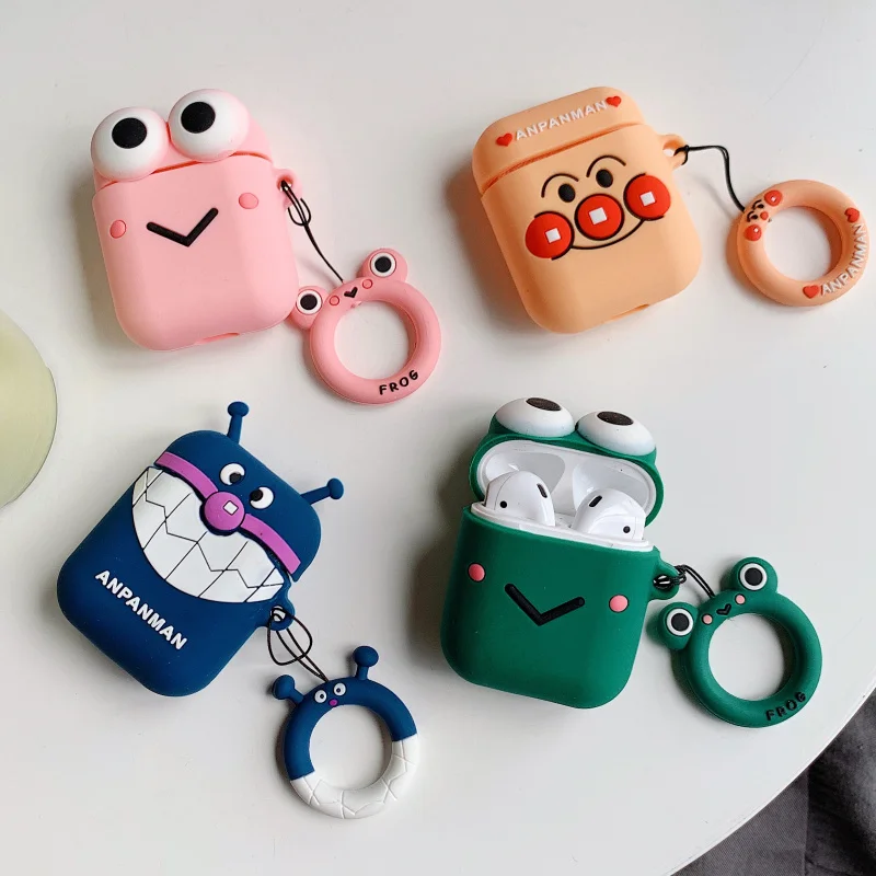 

For Airpods Case Cute Cartoon wireless Bluetooth Earphone protective Case For Airpods 2 Silicone with Finger Ring Strap