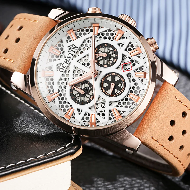 Prix pour Ochstin marque nouvelle mode casual homme mâle chronographe horloge militaire armée sport leater sangle de luxe poignet quartz montre gq067b Prix pour Ochstin marque nouvelle mode casual homme mâle chronographe horloge militaire armée sport leater sangle de luxe poignet quartz montre gq067b