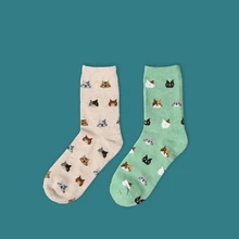 Новинка, женские носки, 1 пара, длинные, хлопковые, цветные, милые, животные, коты, новинка, Осенние, женские, модные, забавные, женские, модные носки