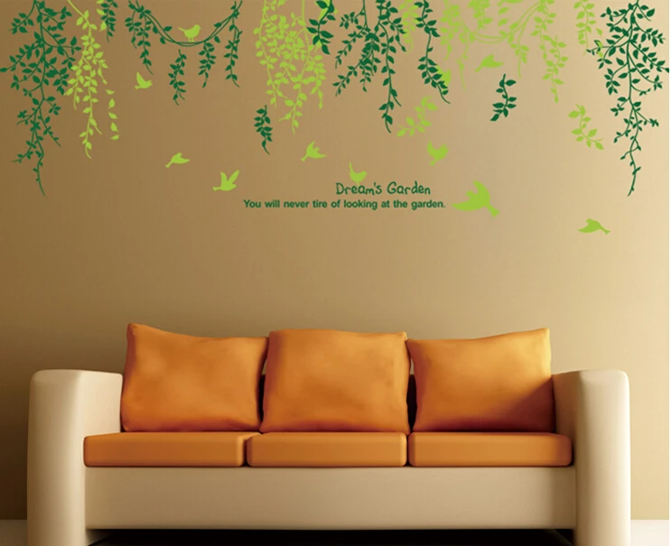 Green leaves glass wall sticker sitting room bedroom home decoration