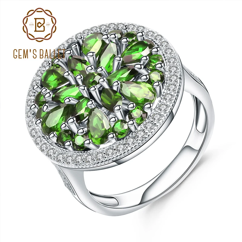 

GEM'S BALLET 3.50Ct Natural Chrome Diopside Gemstone Ring 925 Sterling Silver Vintage Cocktail Rings for Women Fine Jewelry