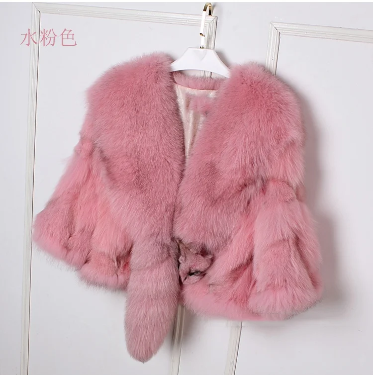 Новая мода, высокое качество, женские шали и накидки из натурального Лисьего меха, Женская Тонкая зимняя верхняя одежда, пальто, модный жилет - Цвет: pink