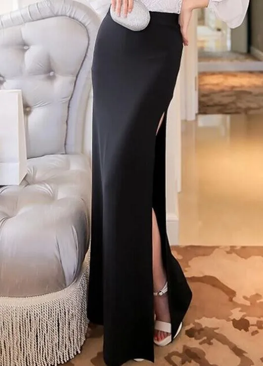 Женская мода размера плюс 3XS-8XL ампир эластичная талия длинная юбка с разрезом женские макси юбки с высоким разрезом