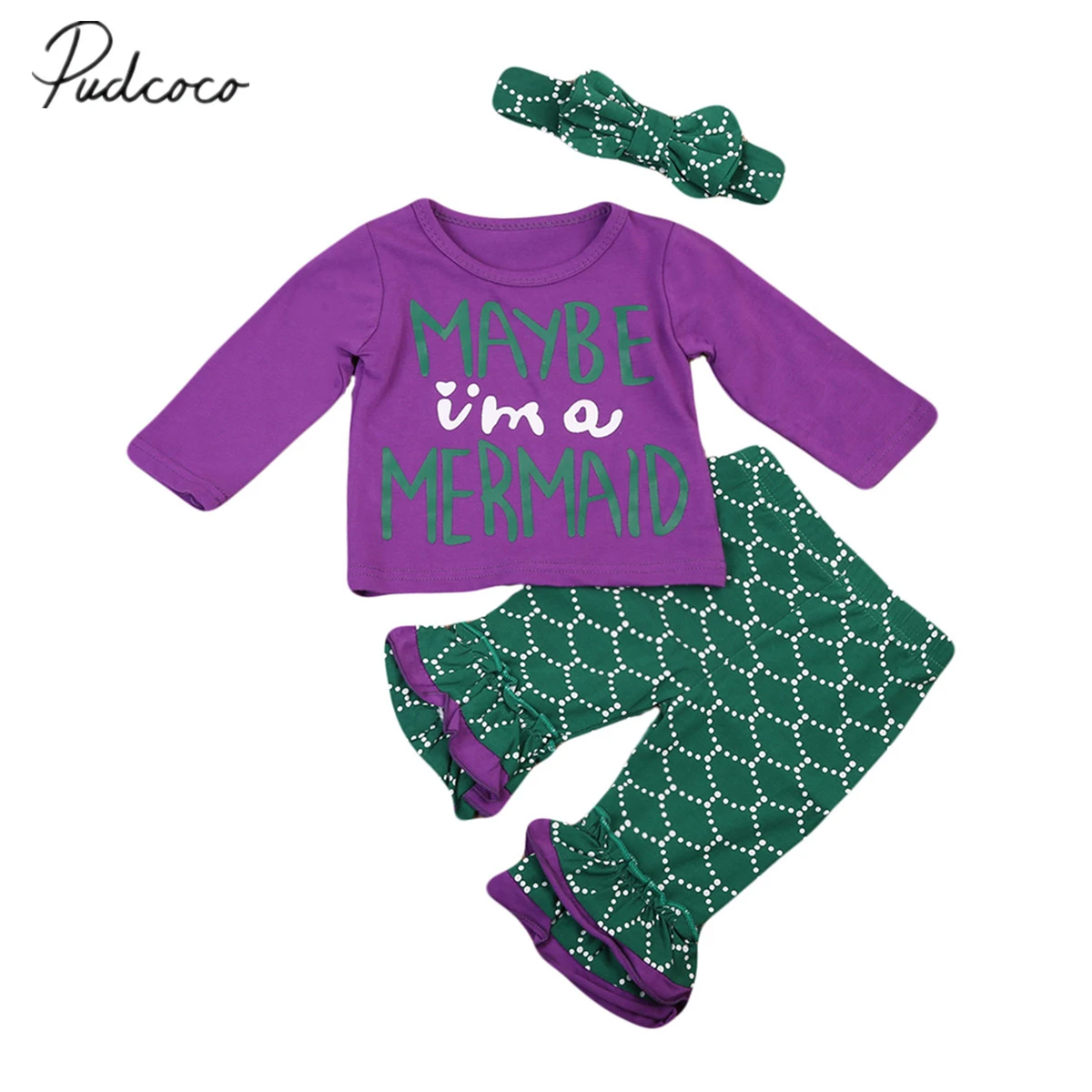 

Pudcoco 2017 3PC Kids Baby Girl Clothes Letter Top Long Sleeves T-shirt+Mermaid Pants Leggings Outfits Set 0-24M new