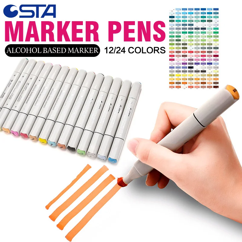 

STA 12/24Color Alcohol Based Marker Set Dual Tips Sketch Markers for Artist Drawing Desing Manga Pen Office School Art Supplier