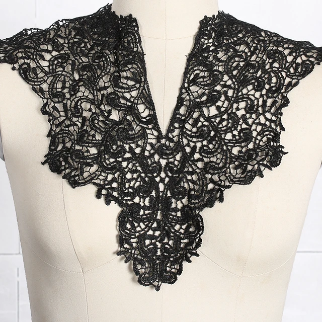 1pc Black And White Embroidery Flowers Lace Neckline Fabric Wedding 1pc Black And White Embroidery Flowers Lace Neckline Fabric Wedding Dress Collar For Sewing