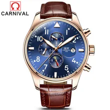 Carnival Top Brand Luxury Mens Watches Sapphire Fashion Mechanical Watch Multifunction 6 Hands Men Casual Luminous Wrist watch