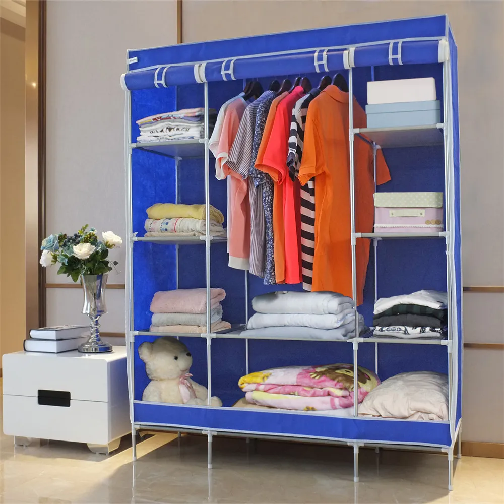 

Finether Double Modular Metal Framed Fabric Non-Woven Wardrobe Organizer for cosmetics -Deep blue