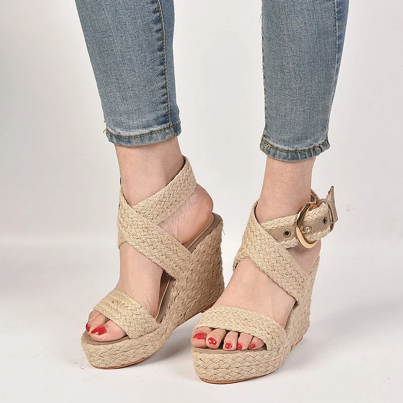 

Women Sandals 2019 New Summer Platform Sandals Fashion Buckle Strap Wedges Shoes For Women Gladiator Sandalias Straw Women Shoes