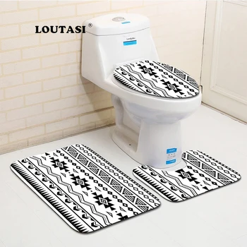 

LOUTASI European Pattern 3Pcs Toilet Rug Set Bathroom Carpet Set Non-slip Floor Mats Absorbent Bath Mats Sponge Lid Toilet Cover