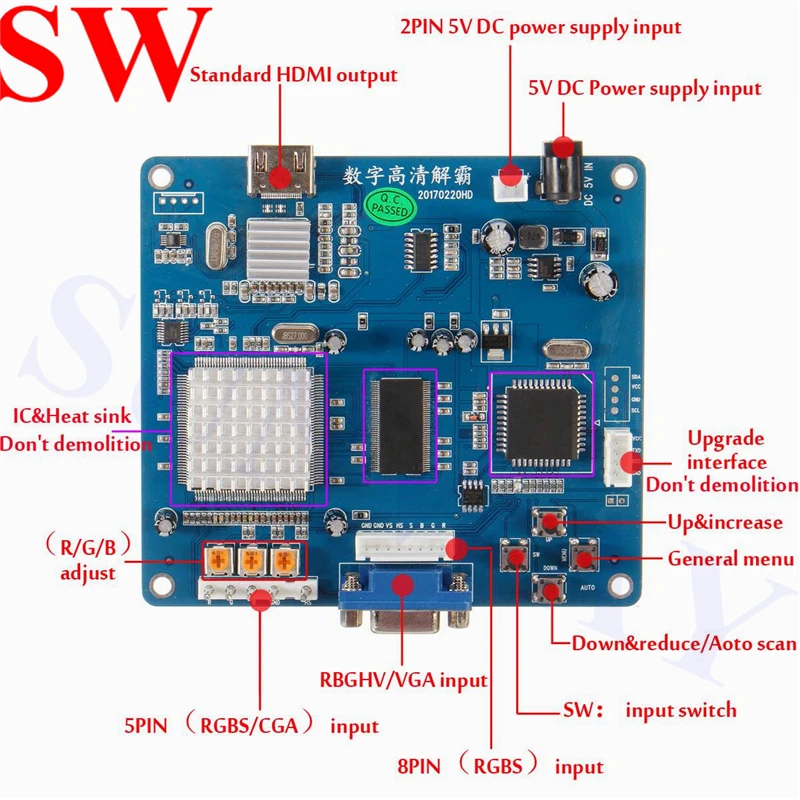 Новое поступление CGA в HDMI конвертер RGBS/CGA/EGA в HDMI конверсионная плата PCB для HD ЖК-монитора аркадная игра шкаф машина