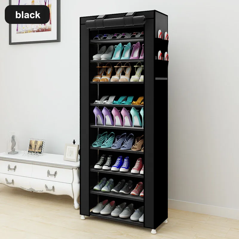Multila большой емкости DIY обувной шкаф стальная труба нетканый обувной шкаф с занавеской для гостиной или дверной проем шкаф для хранения - Цвет: 10 black