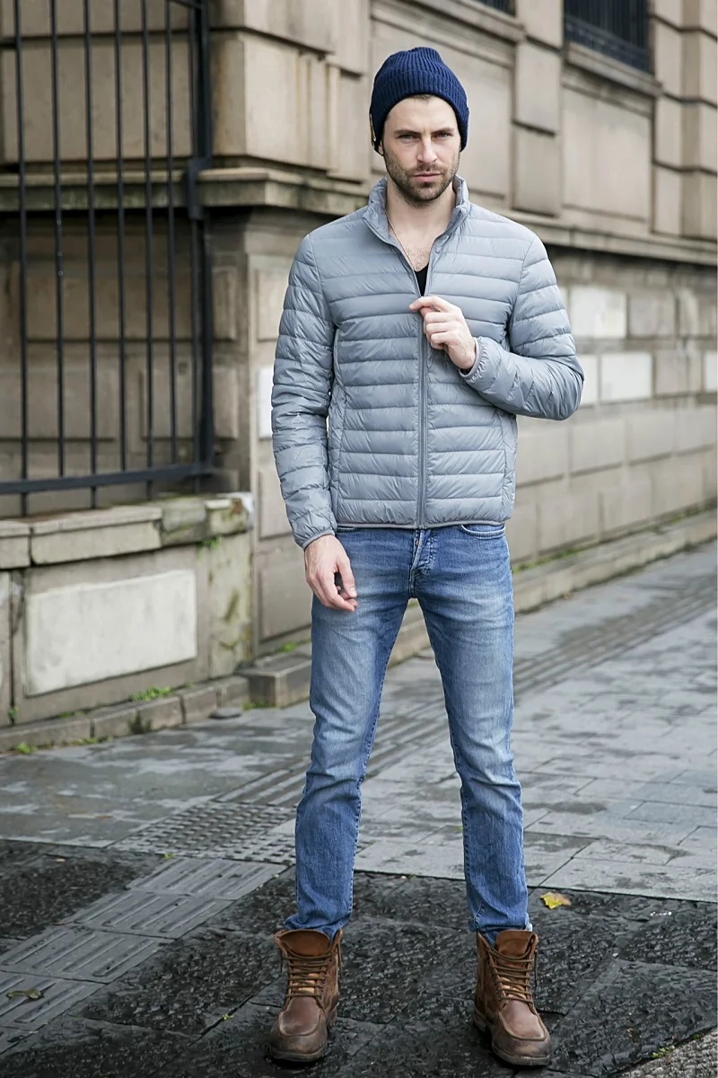 Uwback мужские зимние сверхлегкие пуховики 2017 модные с воротником стойкой белые