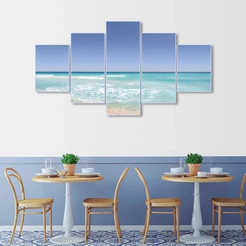 

Laeacco 5 Panel Abstract Sea Wave Wall Art Watercolor Posters Prints Canvas Painting Nordic Home Living Room Decoration