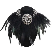 Роскошный дизайн, очаровательное ювелирное изделие, преувеличенное ожерелье с черным пером, ожерелье с кристаллом, подвеска, массивные модные ожерелья-чокеры, ожерелье s