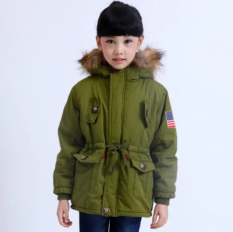 Детские зимние куртки с хлопковым верхом подкладкой и воротником из искусственного меха для мальчиков детская верхняя одежда детские пальто парка для девочек - Цвет: Зеленый