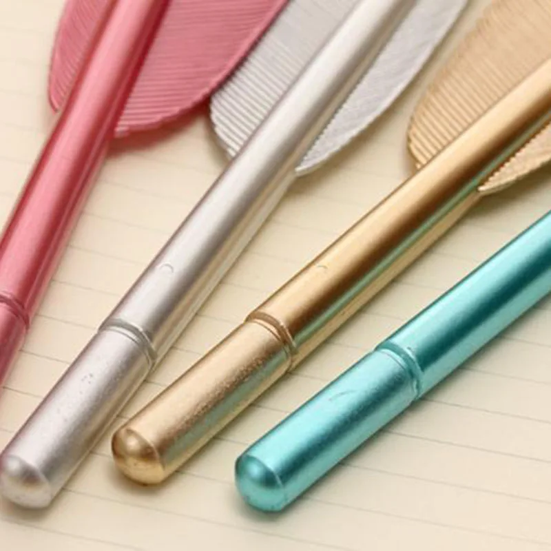 JX-LCLYL 4pcs Cute Feather Ballpoint Ink Pen Office Students Stationery Random Color