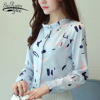 

Autumn fashion 2018 chiffon women blouse shirts OL tops long sleeve print women tops and blouses feminina blusas 0881 40