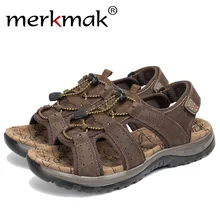 Merkmak/мужские сандалии из натуральной воловьей кожи; Мужская Летняя обувь; модные удобные пляжные повседневные замшевые Тапочки
