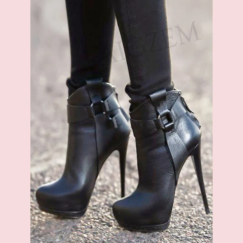 LAIGZEM/модные черные ботильоны на платформе на высоком каблуке; полусапожки на молнии сзади водонепроницаемая обувь женская обувь; большие размеры 34-47