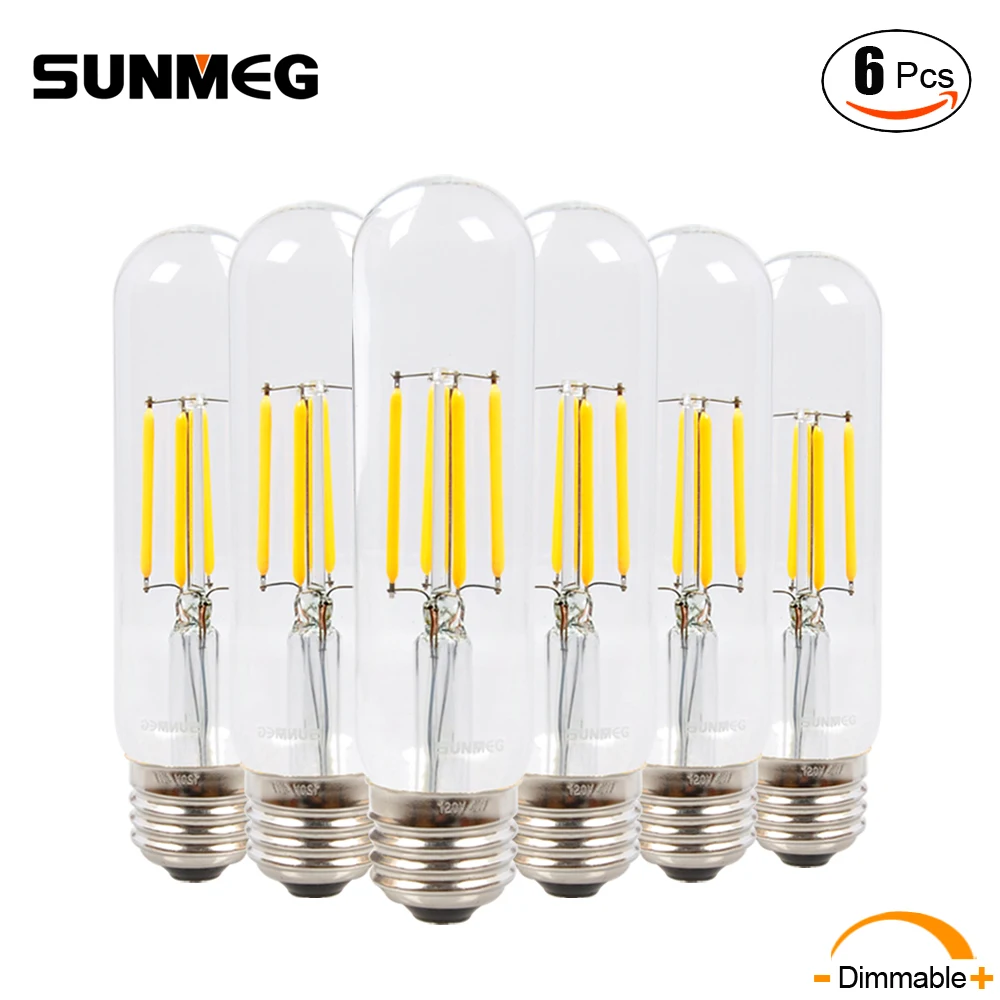 SUNMEG LED Chandelier Filament Bulb E26 Base T10*125 4W 400lm Warm