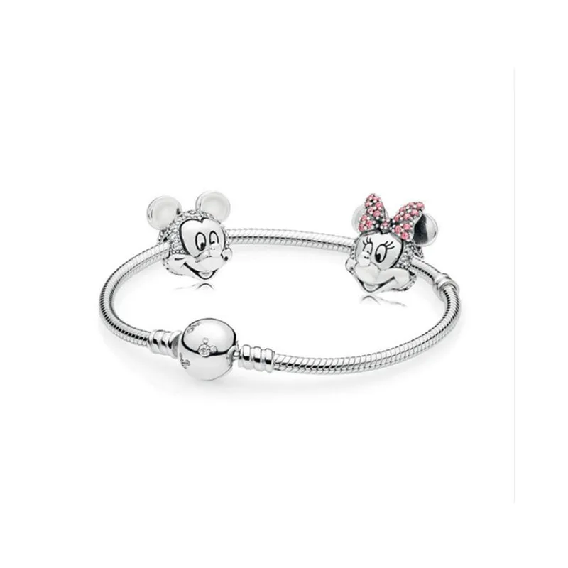 

100% 925 sterling silver new Mickey safety clip Pandora bracelet set suitable for summer ladies gift jewelry