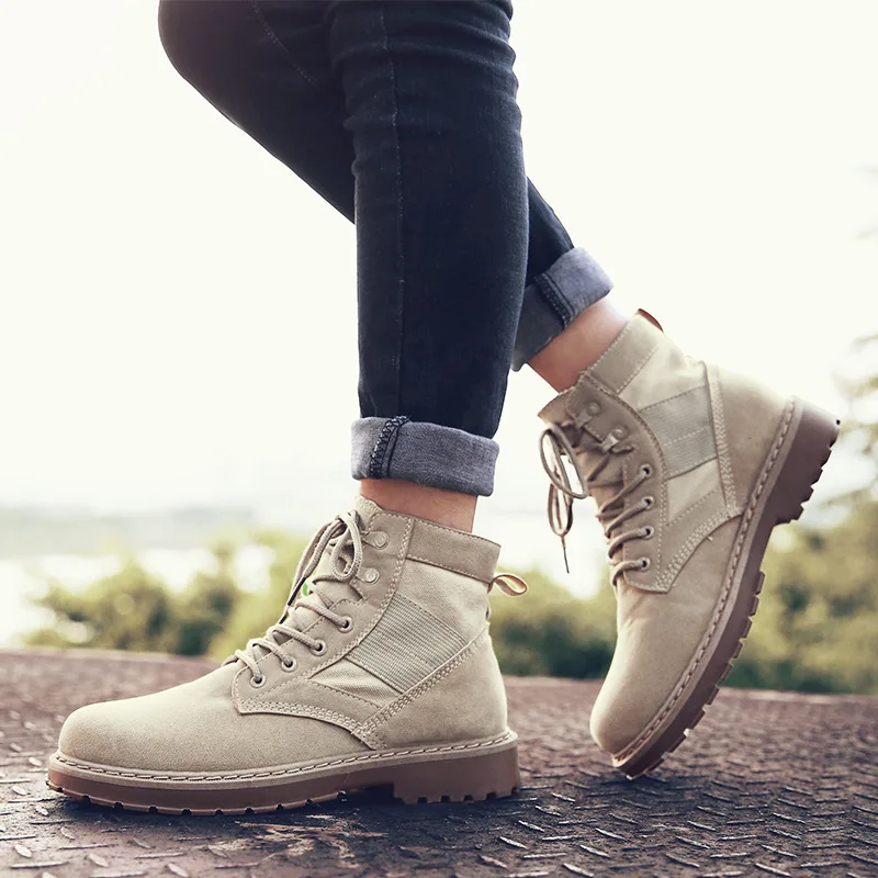 

New Design Military Tactical Mens Cow Suede Desert Boot Walking Breathable Lace-up Solid Sand Boot Black Sand ujik