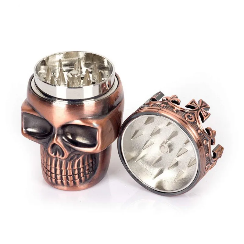 Skull King Herb Grinder - Metal, 45mm Diameter with 2 Layers in Gold & Bronze