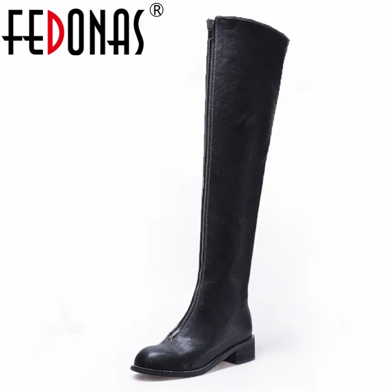 

FEDONAS Over The Knee High Boots For Women High Heels Genuine Leather Tight High Motorcycle Boots Ladies Long Winter Shoes Woman