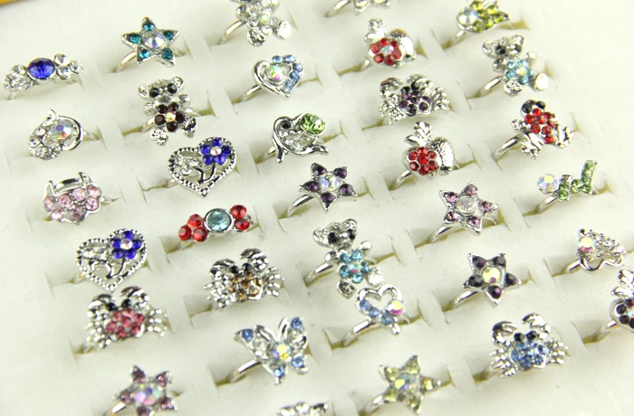 Wholesale 10pcs Lots Mixed Silver Plated Crystal Rhinestone Rings Jewelry Gifts 