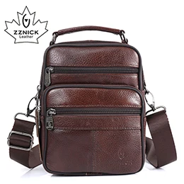 Мужская сумка из натуральной кожи, сумка через плечо, сумка через плечо, Мужская модная сумка на молнии, Сумка с клапаном ZZNICK - Цвет: coffee 8201