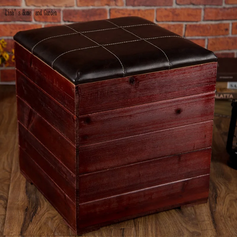 hand made antique cushion wooden vintage storage stool (3)