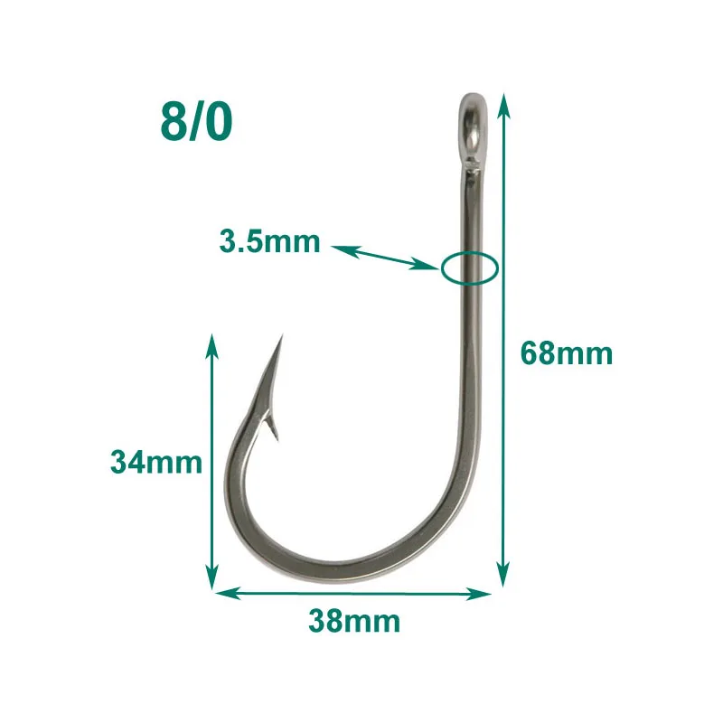 10pcs/lot Size 6/0 7/0 8/0 9/0 10/0 11/0 12/0 13/0 14/0 Stainless Steel Big  Game Fishing Hook 7691 Southern Tuna Fishing Hook