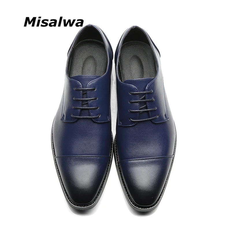Baratos Marca Misalwa hombres simples ligeros zapatos clásicos de Derbi para hombre vestido de negocios zapatos formales rojo azul tamaño 37 48 Envío Directo