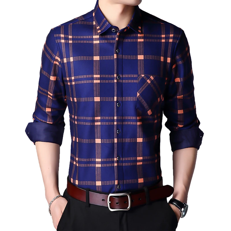 

Men's winter plaid thickening plus velvet warm shirt middle-aged casual not swollen large size 4XL soft and comfortable shirt