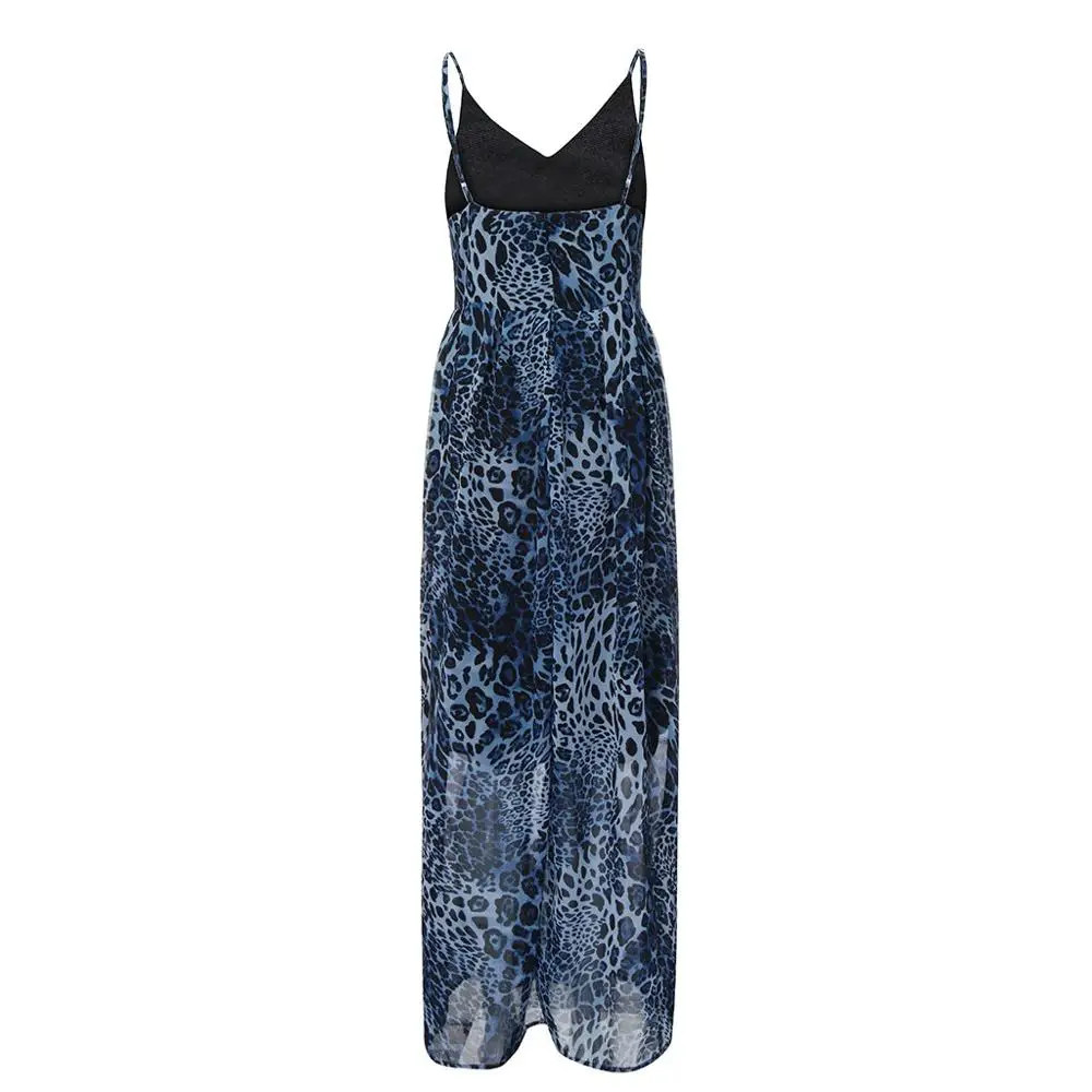 Женское сексуальное леопардовое платье с высокой талией и v-образным вырезом, вечернее облегающее длинное платье vestidos, женские платья Vestidos - Цвет: Синий