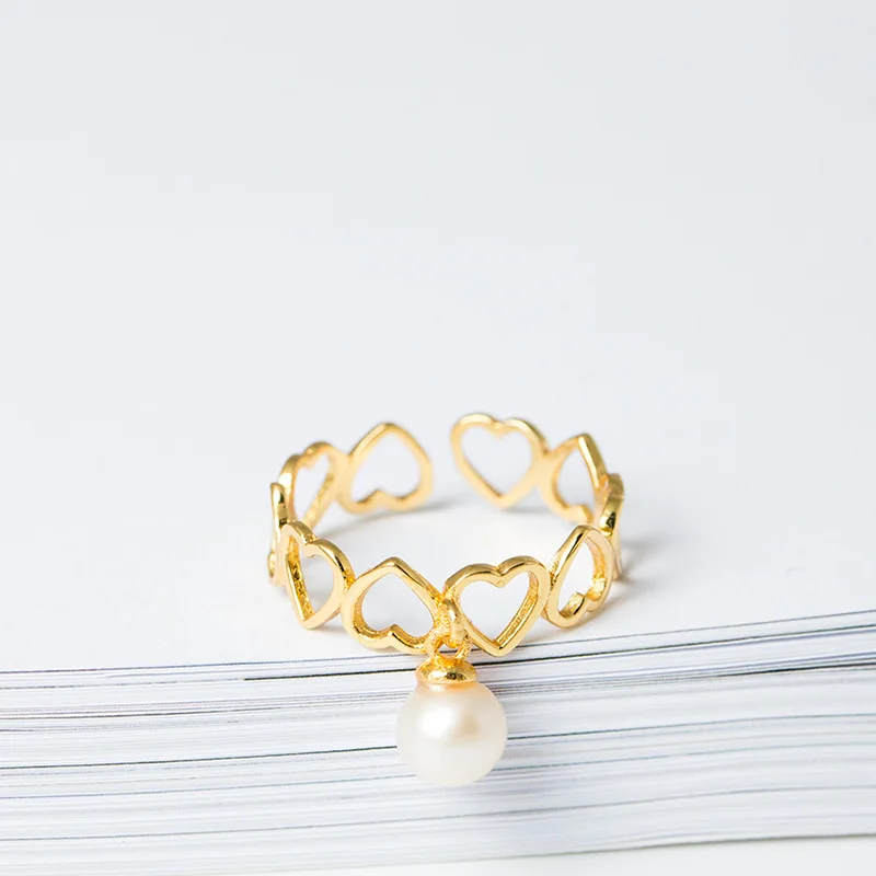 Женское Винтажное кольцо из серебра 100% пробы с золотым жемчугом|adjustable rings for women|open