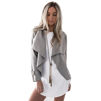 

Women Crop Coat Jacket Outwear Grey Camel Solid Color Casual Coat Long Sleeve Turn-down Collar Loose Coat Autumn Winter Jackets