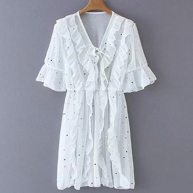 Women's Clothing Dress 2019 Chiffon Vintage Star Printed Flare Sleeve Dress Ms Summer Sexy Slim Fit Temperament Clothing