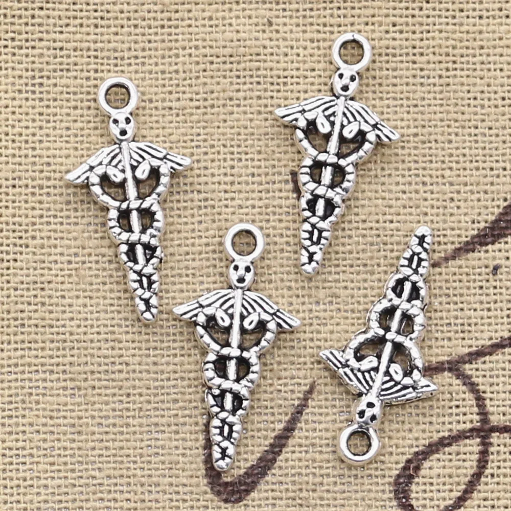 

30pcs Charms caduceus medical symbol md 23x11mm Antique Silver Plated Pendants Making DIY Handmade Tibetan Silver Jewelry